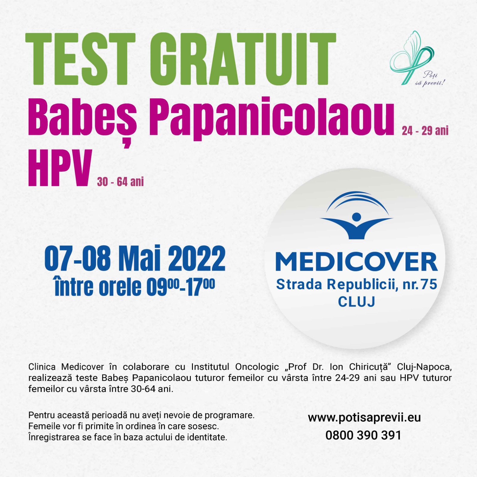Teste gratuite Babeș Papanicolau și HPV