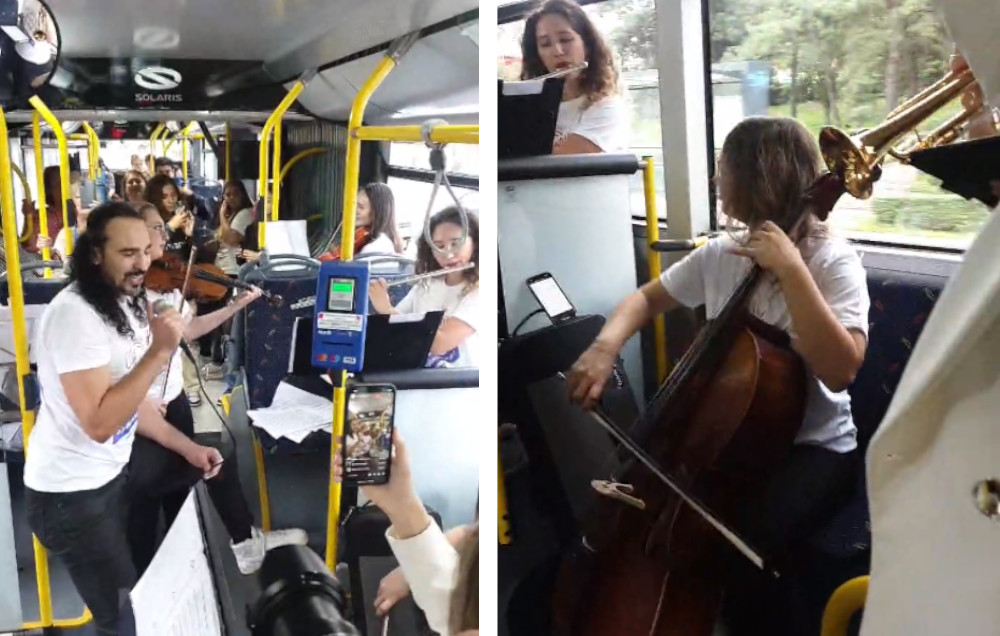 Concert inedit la Cluj, susținut în autobuz de Trupa Hara alături de Orchestră. VIDEO