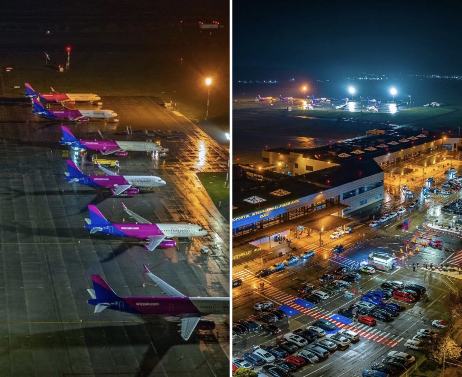 Imagini superbe cu Aeroportul Avram Iancu din Cluj surpinse pe timp de noapte