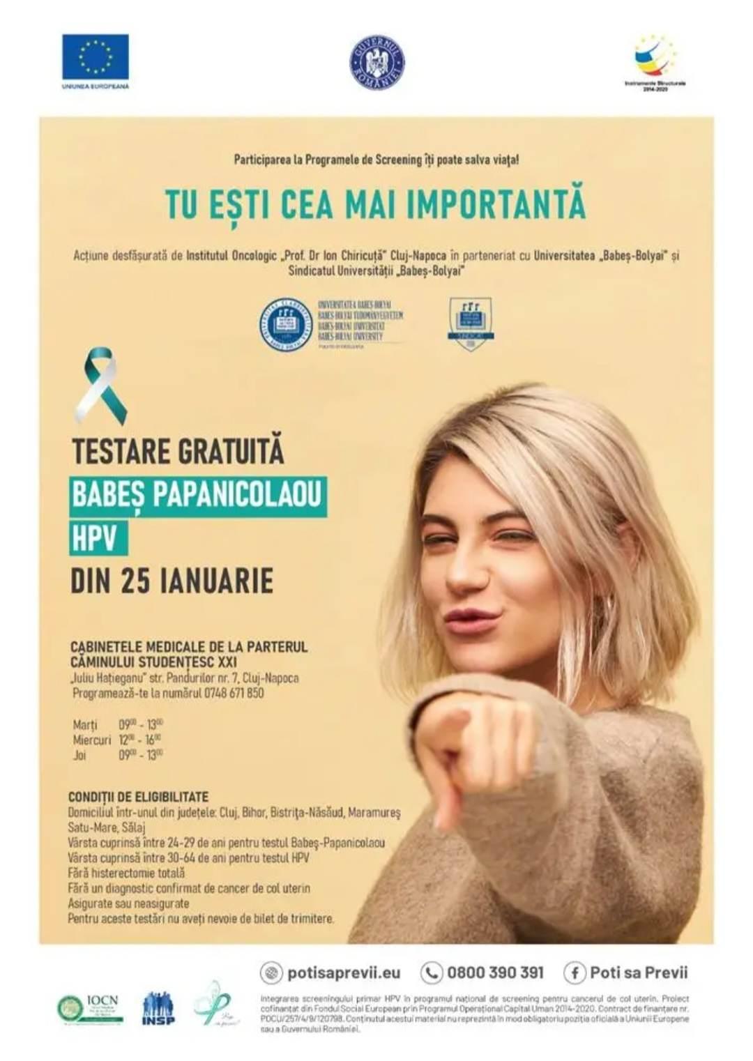 Testări gratuite Babeş-Papanicolau și HPV la Cluj-Napoca! Cine poate beneficia