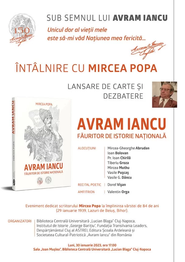 Astăzi, 30 ianuarie – Lansare de carte și dezbatere – „Avram Iancu, făuritor de istorie națională”