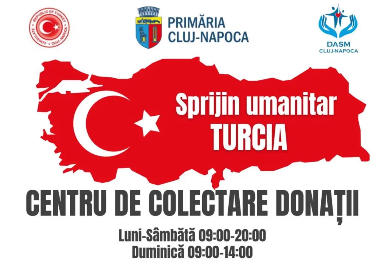 Se strâng donaţii la Cluj-Napoca pentru victimele cutremurului din Turcia.