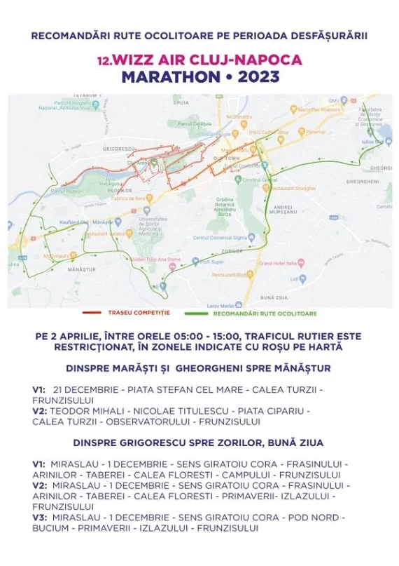 Restricții de circulație cu ocazia Maratonului Internațional Cluj-Napoca