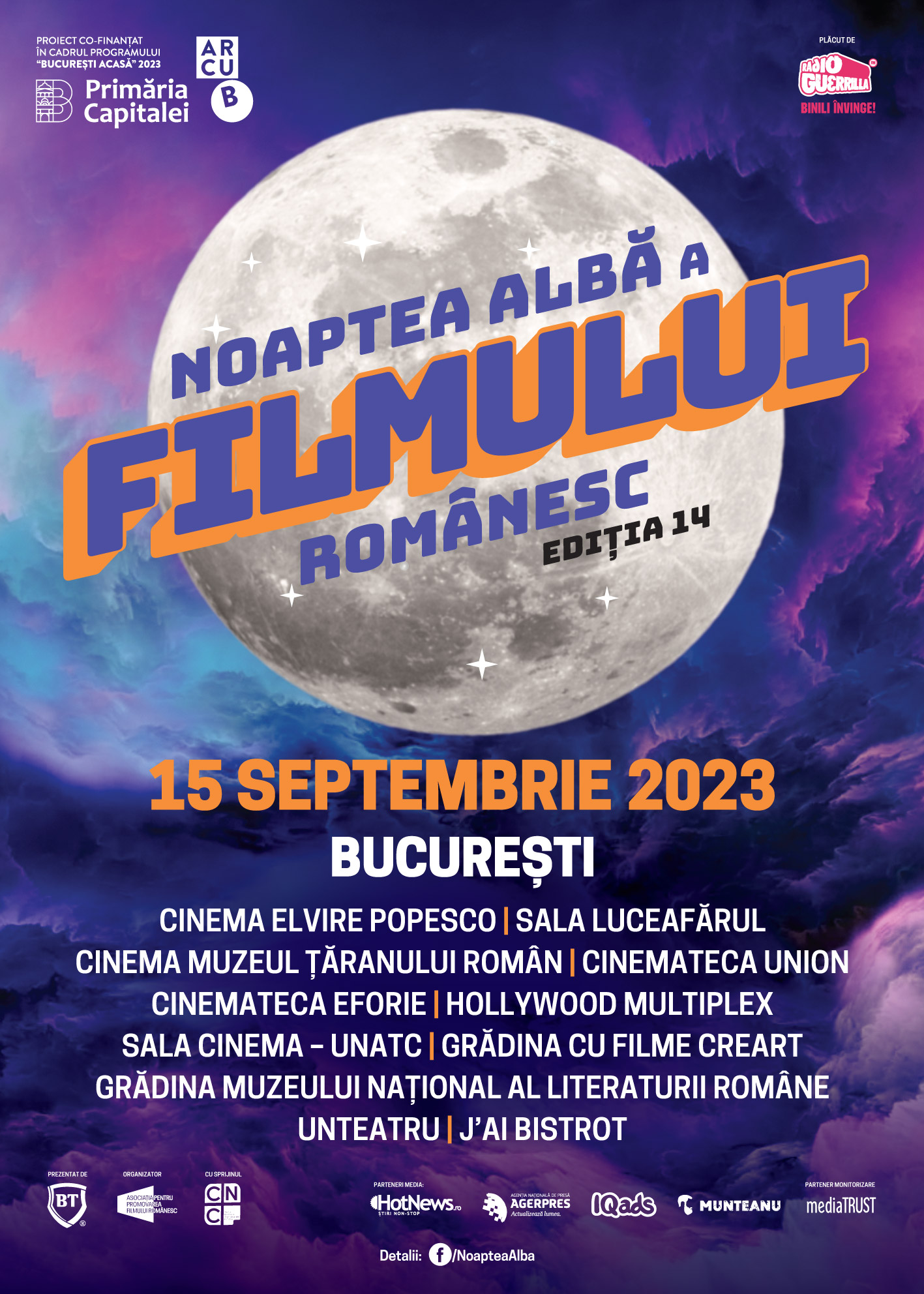 Noaptea Albă a Filmului Românesc. Proiecții de film în Cluj și în alte orașe din țară.