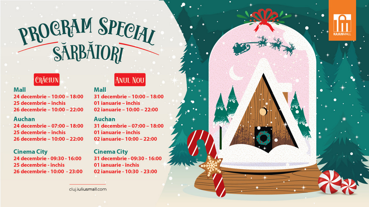 De sărbători, fiecare dintre noi își petrece timpul cu cei dragi și se bucură de momentele magice petrecute în familie. Iulius Mall Cluj are un special de sărbători încât să îți poți face ultimele cumpărături, dar și să te bucuri de experiențe.